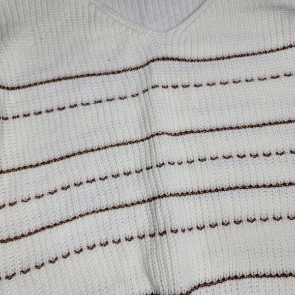 Vintage Cream & Brown Striped Knit Sweater metalic gold stripes size Medium - Picture 7 of 8
